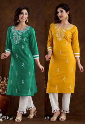 VIKSHI Women Chikan Embroidery Kurta(Multicolor)