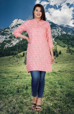 MEWEAR Women Printed Straight Kurta(Pink)