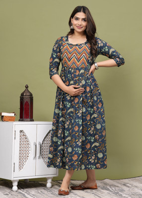 UrbanRang Women Printed Anarkali Kurta(Orange, White)