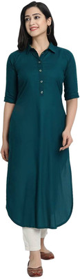 AMAR CREATION Women Solid Straight Kurta(Dark Blue)