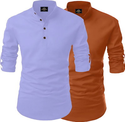 LIRMO Men Solid Straight Kurta(Brown, Purple)
