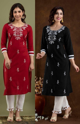 Women Chikan Embroidery Kurta(Multicolor)