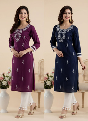 VIKSHI Women Chikan Embroidery Kurta(Multicolor)