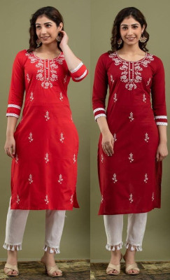 vikshi Women Embroidered Straight Kurta(Multicolor)