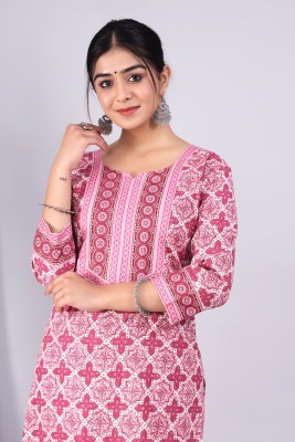 ZEWAR by Modi's Women Block Print Straight Kurta(Pink)