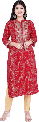 UB WOLF Women Embellished Straight Kurta(Red, White)