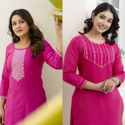 AuzaSho Collection Women Self Design Straight Kurta(Pink)