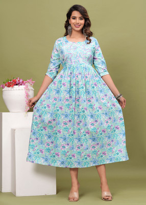 UrbanRang Women Printed Anarkali Kurta(Pink, Light Green)