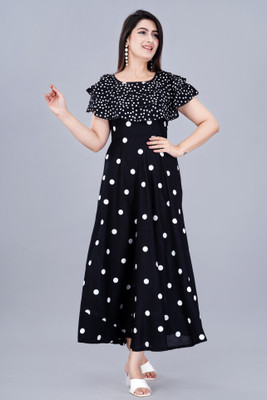 nehaenterprises Women Polka Print Anarkali Kurta(Black)