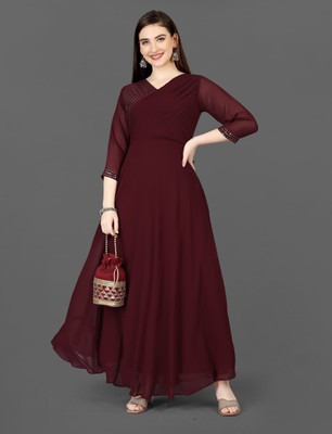 Sai Creation Anarkali Gown(Maroon)