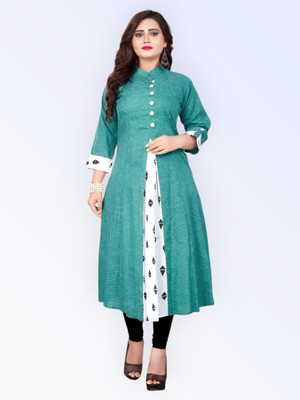 Texpa Creation Women Printed A-line Kurta(Light Blue)