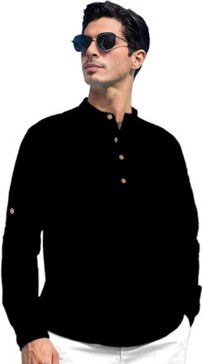 DaReal Men Solid Straight Kurta(Black)