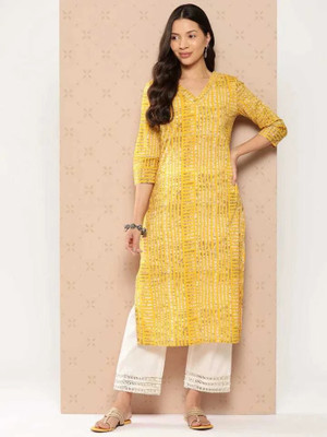 Ambrosia retail Women Printed A-line Kurta(Yellow)