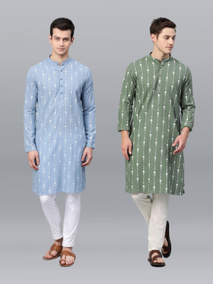 TIGERSNAKE Men Printed Kurta(Blue, Green)