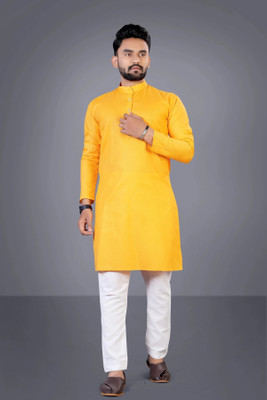 TARA GLOBAL Men Solid Straight Kurta(Yellow)