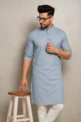Z zedup Men Solid Straight Kurta(Grey)