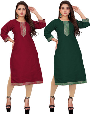 AAI MOGAL Women Self Design Straight Kurta(Multicolor)