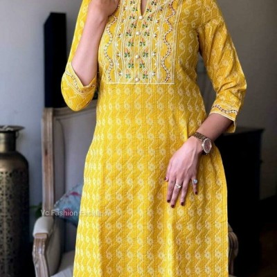 jatin fashion Women Embroidered Straight Kurta(Yellow)