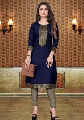 NATEK Women Printed Straight Kurta(Blue)