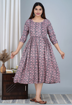 UrbanRang Women Printed Anarkali Kurta(Pink)