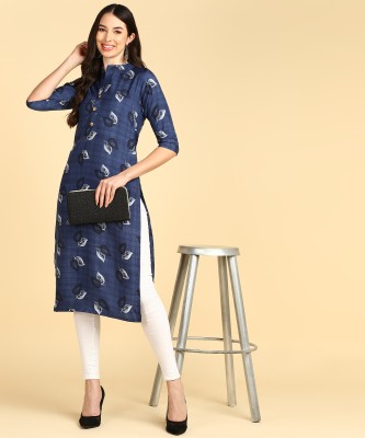 New Ethnic 4 You Women Printed Straight Kurta(Blue)