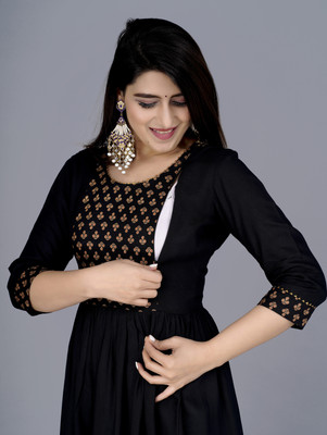 VMS Fashion Women Printed Anarkali Kurta(Black)