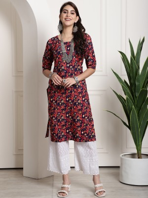 1 Stop Fashion Women Printed Straight Kurta(Maroon)