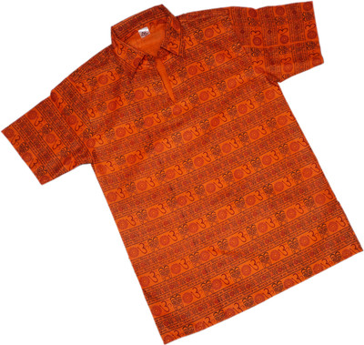 AXOLOTL Men Printed Straight Kurta(Orange)