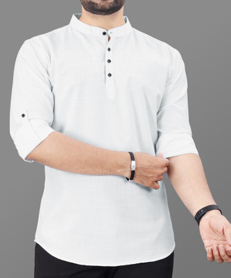 ART CURTAIN Men Solid Straight Kurta(White)