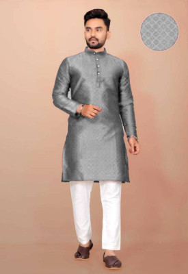 Krudha Creation Men Self Design Straight Kurta(Grey)