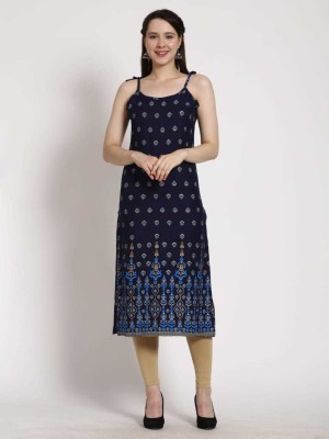 Adorn Women Self Design A-line Kurta(Blue)