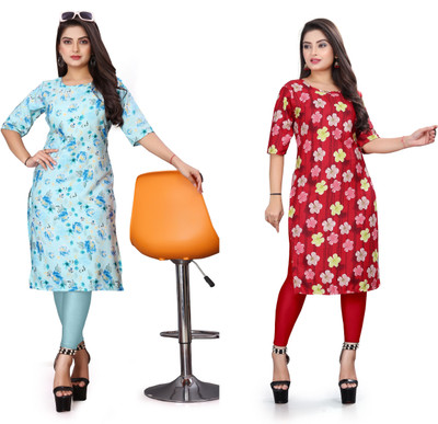 HARISH TEXTILE Women Printed Straight Kurta(Multicolor)