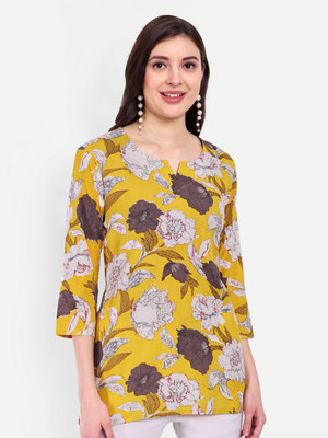 KARN KAWACH Women Printed Straight Kurta(Yellow)