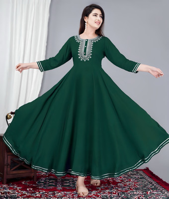 Radhegovind Creation Women Embroidered, Embellished, Solid Anarkali Kurta(Dark Green)