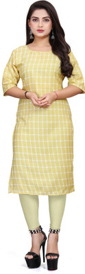 TITHIGARMENT Women Checkered A-line Kurta(Yellow)