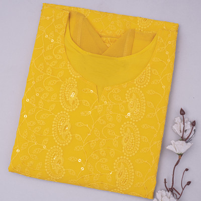 Umoly Women Self Design Straight Kurta(Yellow)