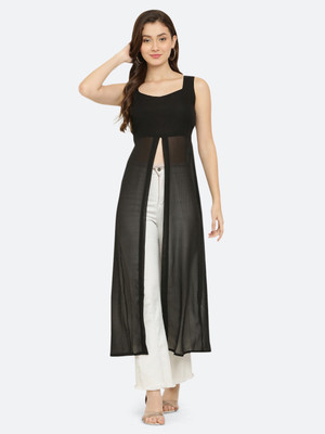 VESICLE Women Solid Frontslit Kurta(Black)