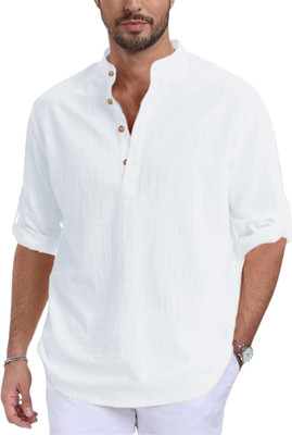 Navkanj Men Solid A-line Kurta(White)