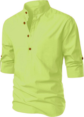 LIRMO Men Solid Straight Kurta(Light Green)