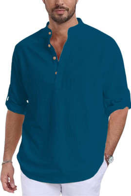 Navkanj Men Solid A-line Kurta(Blue)
