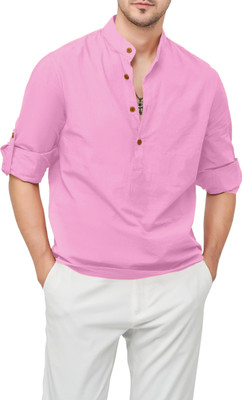 Paasbaan Men Solid Straight Kurta(Pink)