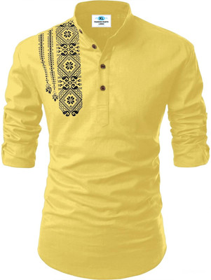 Kavyangle Creation Men Printed Straight Kurta(Yellow)