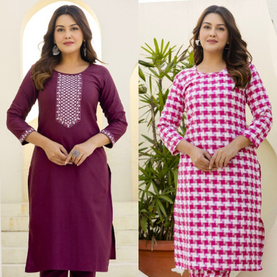 Auzanoor Collection Women Self Design Straight Kurta(Multicolor)