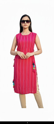 ZYXA Women Striped Straight Kurta(Pink)