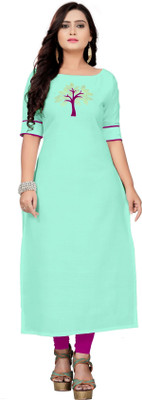 Retrox Women Embroidered Straight Kurta(Blue)