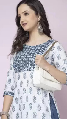 CHECHI Women Printed A-line Kurta(White)