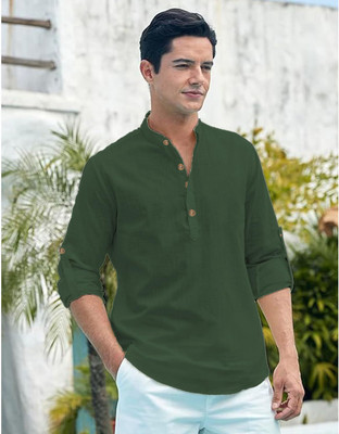 DaReal Men Solid A-line Kurta(Dark Green)