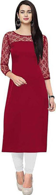 FABTOWNS Women Solid Straight Kurta(Maroon)