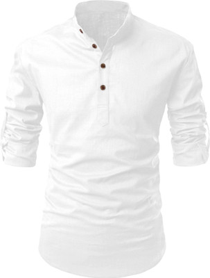 SHOPYCLICK Men Solid Straight Kurta(White)