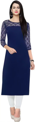 HIALTO Women Self Design, Solid Straight Kurta(Dark Blue)